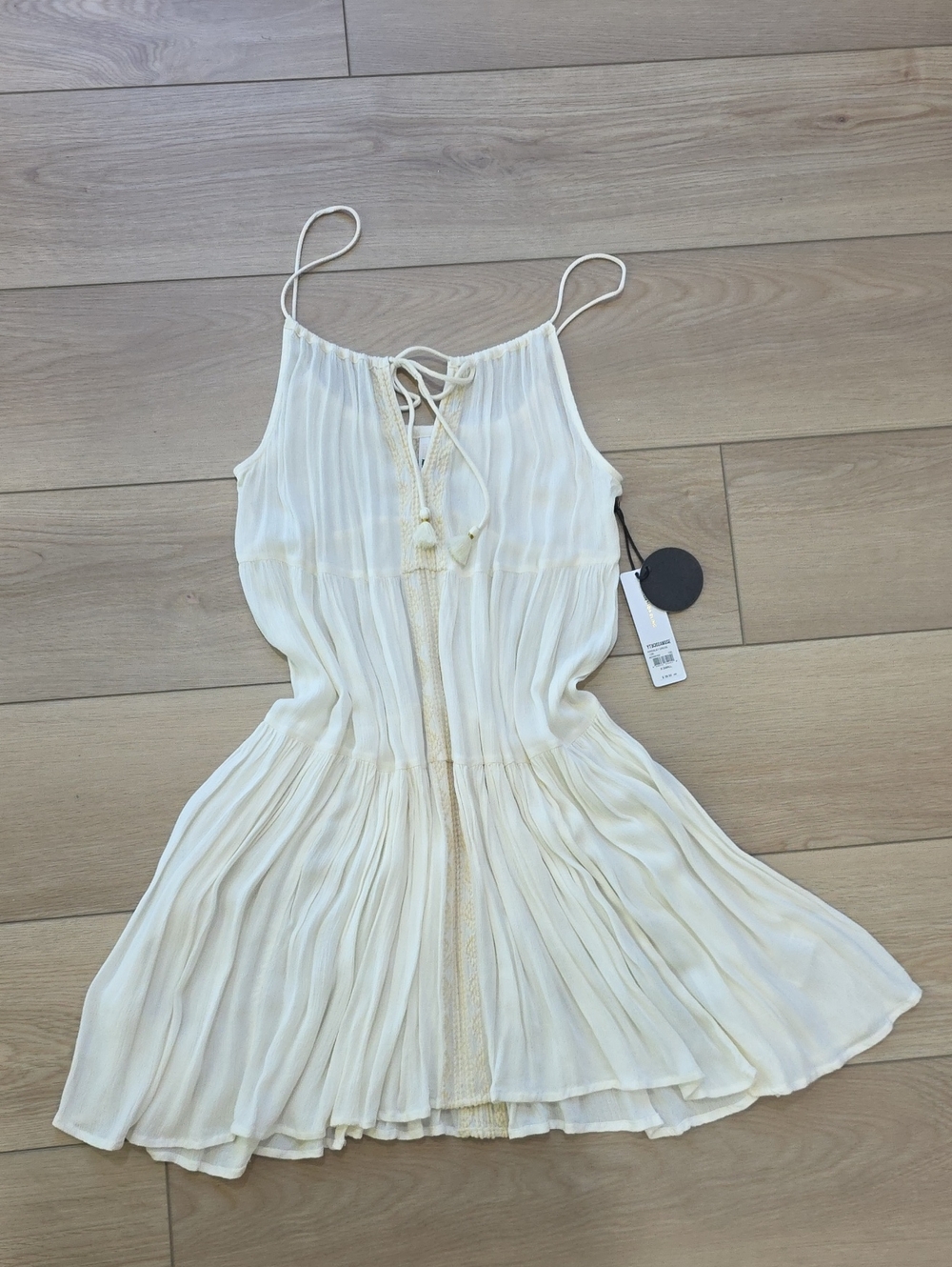 Embroided Adjustable Length Tassle Spaghetti Strap Beach Cover-up